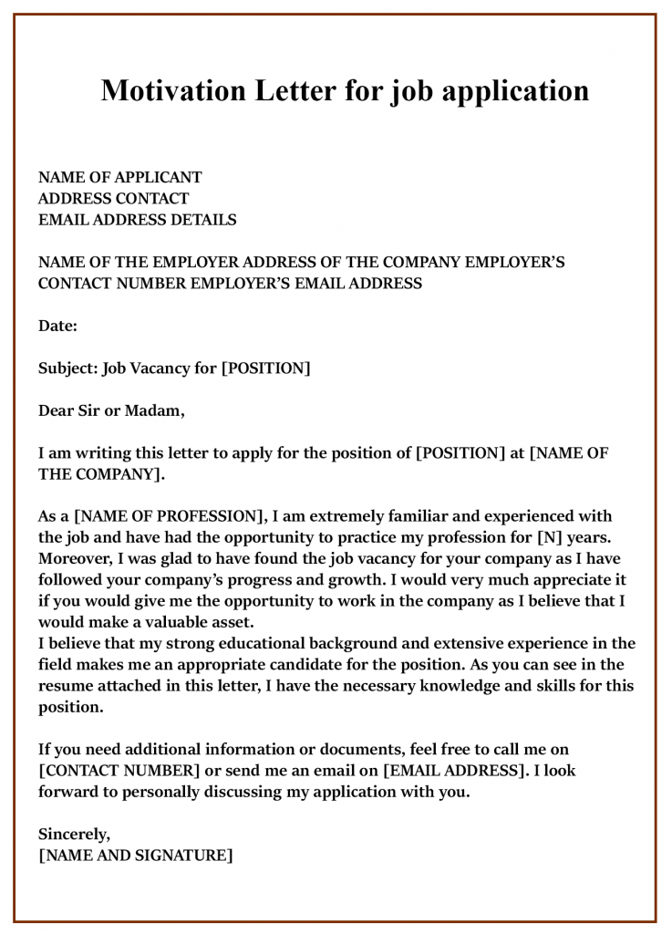 Motivation Letter for Job Application Example