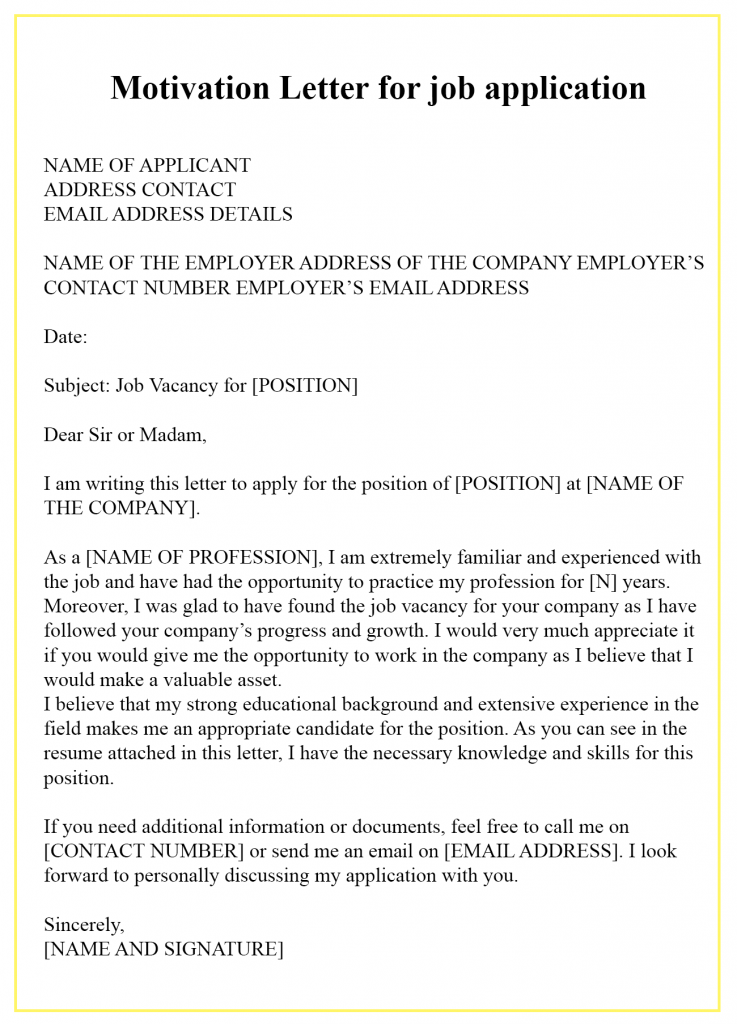 Motivation Letter for Job Template