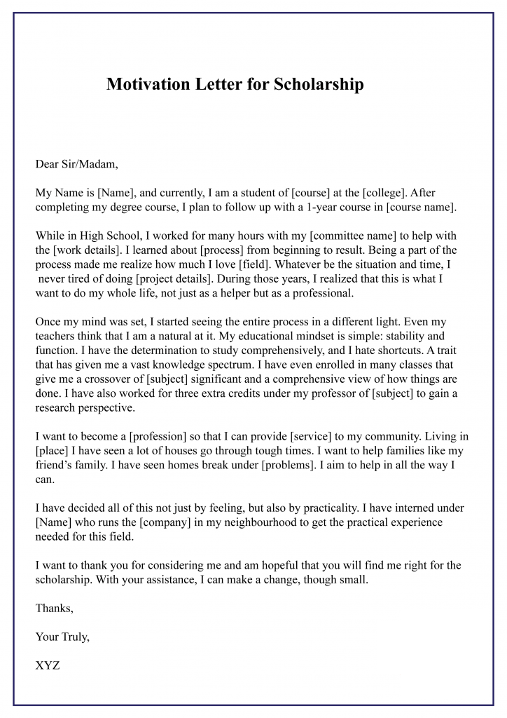 Motivation Letter For Scholarship