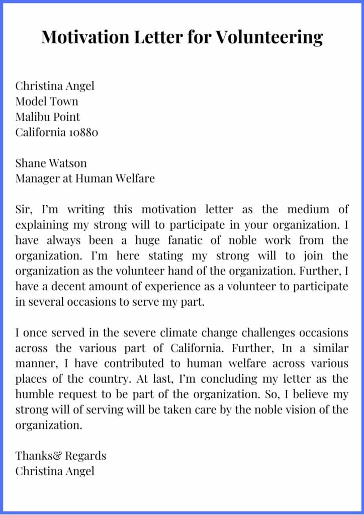 Motivation Letter for Volunteering