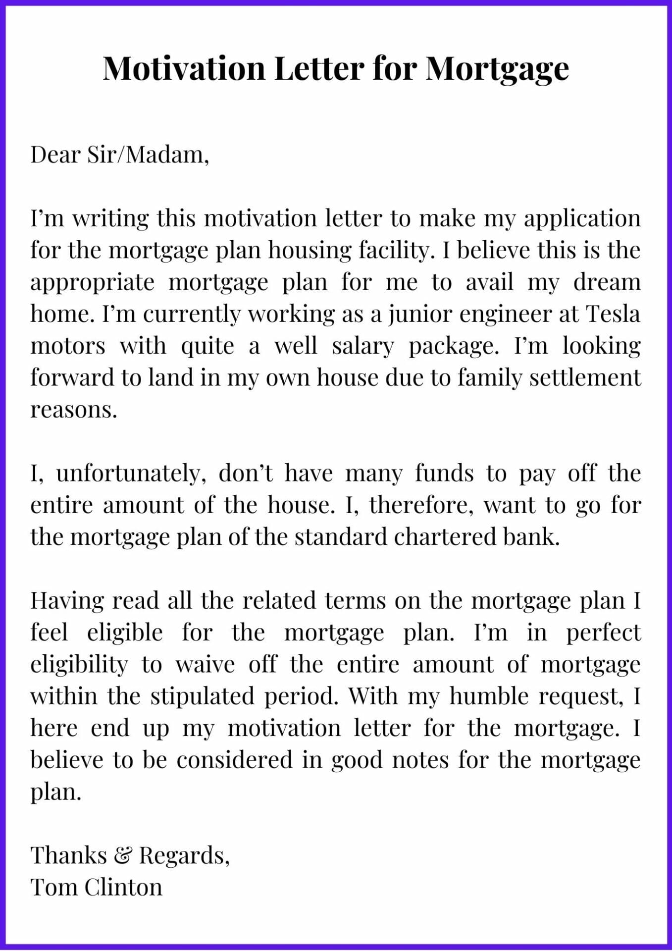 Sample Motivation Letter For Mortgage With Example Templates