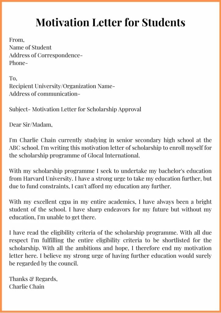 Sample Of Motivation Letter For University Scholarship