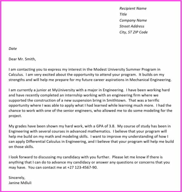 Motivation Letter for Internship Sample with Examples